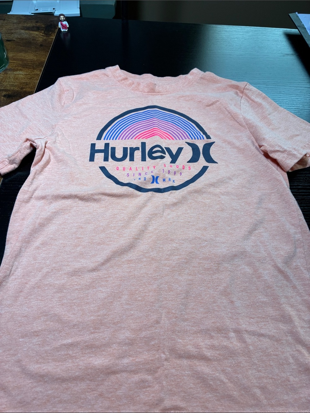 Hurley Pink Heather Short-Sleeve Graphic Tee with Navy Logo